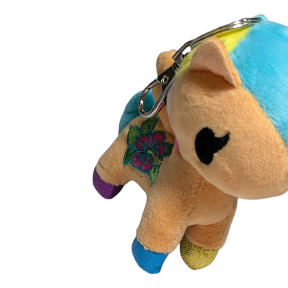 Tokidoki Kaili Unicorno Plush Keychain Tan Body Colorful Mane Flower Embroidery